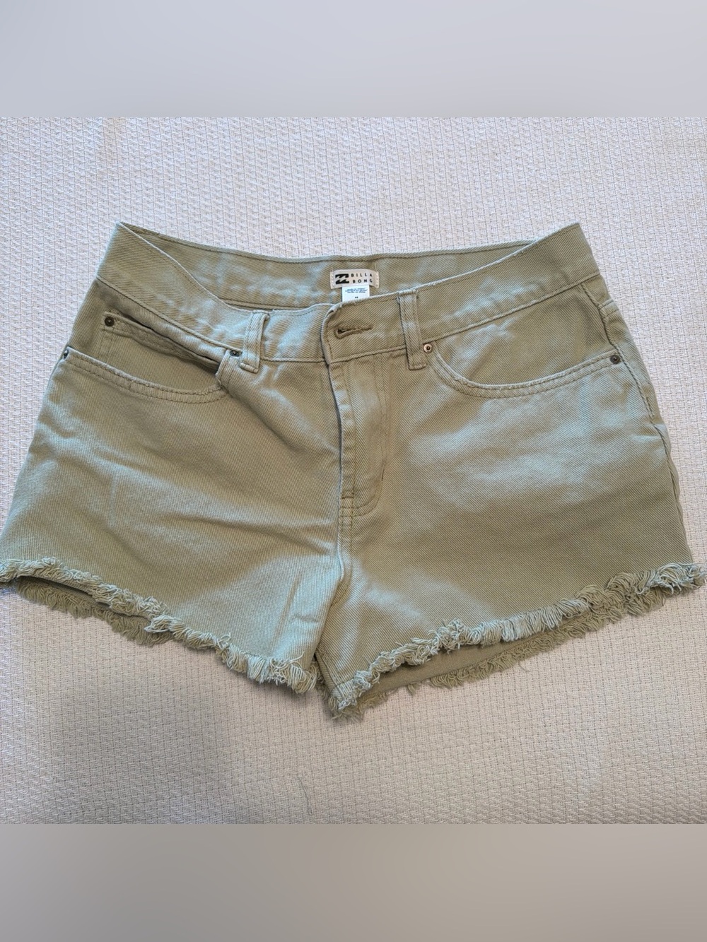 Billabong Sage Green Frayed Hem Denim Shorts